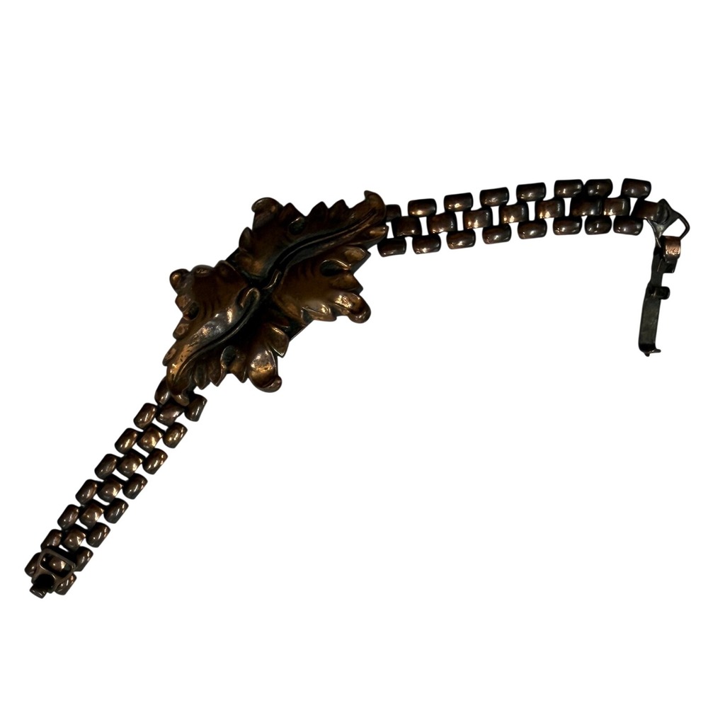 Vintage Copper Tone Ornate Leaf Centerpiece Link Bracelet